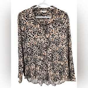 Animal print ladies ecovero long sleeve button front blouse 100% viscose large